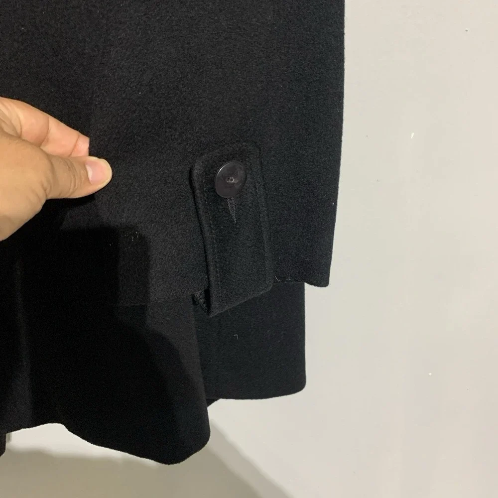 Vintage Alorna Lined Wool Double Breasted‎ Trench Pea Coat Womens L Black USA